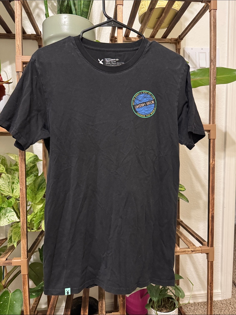 Dutch Bros Black Short Sleeve Graphic Tee with Small Chest Patch